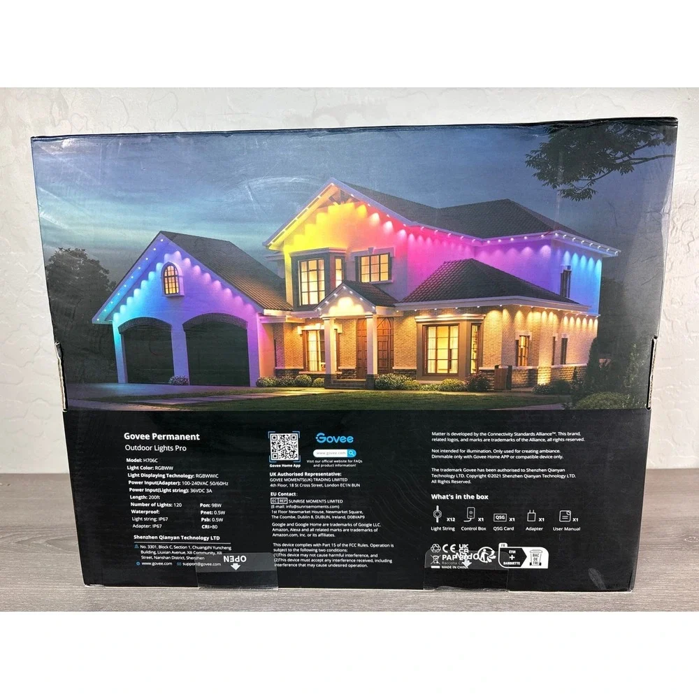 Govee Permanent Outdoor Lights- White- 200 Feet- Model H706C- NIB